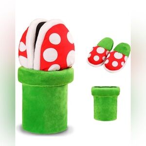 Piranha Plant Plush Slippers w/ Pipe Pot Holder – Unisex